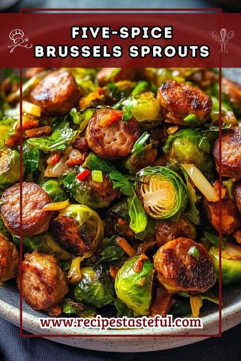 This flavorful stir-fry combines Brussels sprouts with sausage in a savory sauce enhanced by aromatic five-spice powder. It’s a quick and satisfying dish that’s perfect for a weeknight meal. Brussel Sprouts With Sausage, Chicken And Brussel Sprouts Stir Fry, Sausage And Brussel Sprouts, Sausage Stir Fry, Scratch Cooking, Italian Sausage Recipes, Ground Sausage, Savory Sauce, Quick Weeknight Meals