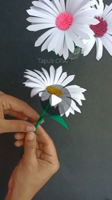 Tapu's CRAFT on Instagram: "Easy And Beautiful Paper Flower Decoration ideas 💐 Handmade paper flower making tutorial / Home Decor Idea  #papercraft #paperflower #handmadeflower #handcrafted #handcrafting #roomdecoration #roomdecorationideads #roomdecorideas #homedecorationideas #easycrafts #easypaperflower #craftswithpaper #craftforbeginners #craftforkids #diycrafts #tapuscraft  Follow us 👉@tapus_craft for more such videos 💕 You can also visit our YouTube channel for detailed tutorial video. Channel link is in bio 💕 Thank you so much for watching 💕" Flowers Made Of Paper, Flowers Of Paper How To Make, How To Make A Stem For A Paper Flower, How To Make A Paper Daisy, Craft Ideas Flower Making, Home Made Flowers Crafts, Easy Paper Flowers Simple Diy Crafts, Flower In Paper, Easy Flowers Craft