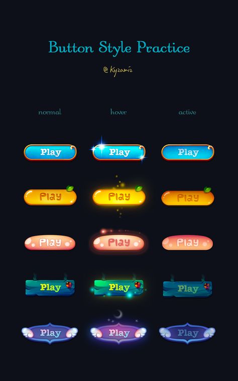 Buttons in Wonderland on Behance Game Buttons, Ui Buttons, Game Gui, Ui Game, Button Game, Game Logo Design, Video Game Design, Progress Bar, Game Interface