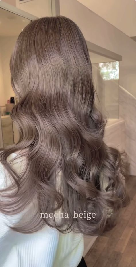 Mid Ash Brown Hair, Light Ash Brown Hair Blue Eyes, Chocolat Greige Hair Color, Silvery Brown Hair Color, Asian Ashy Brown Hair, Neutral Cool Hair Color, Hazelnut Ash Brown Hair, Milk Tea Ombre Hair, Unquie Hair Color