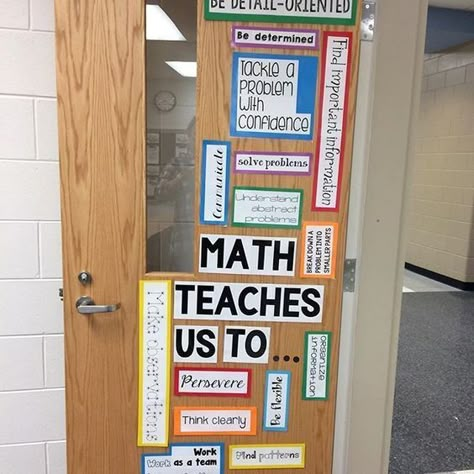 Looking forward to welcoming students to my math lab classroom next week! I ❤️ the door I created today. It is such a good reminder that teaching math is so much more than teaching math! #iteachmath #mathclassroom #classroomdecor #mathteacher #math Math Door, Math Classroom Door, High School Math Classroom, Math Bulletin Boards, Math Lab, Math Classroom Decorations, Middle School Math Classroom, Welcome Students, Math Intervention