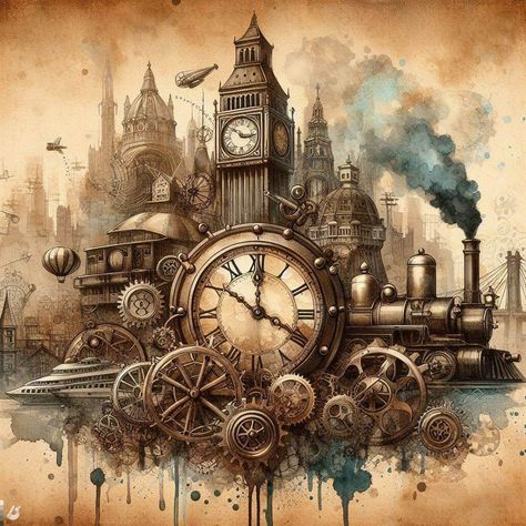 Steampunk Aesthetic Dark, Steampunk Art Illustration, Steampunk Clocks, Steampunk Background, Steam Punk Art, Steampunk Images, Steampunk Illustration, Steampunk Artwork, Steampunk Mixed Media