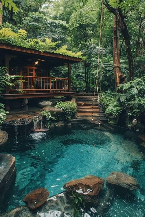 Hobbie Farm, Tropical Treehouse, Inspiring Architecture, Water House, Dream Life House, Dream Pools, Fantasy House, Natural Pool, Small Pool