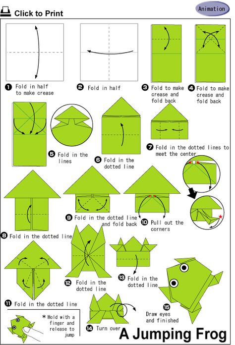 Make a jumping frog! Origami Jumping Frog Instructions, Printable Origami Instructions, Origami Frog Instructions, Origami Návody, Easy Origami For Kids, Origami Frog, Origami Step By Step, Tutorial Origami, Kids Origami