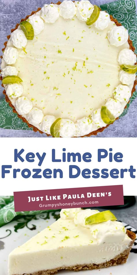 This Key Lime Pie is Paula Deen's recipe with the addition of a touch of cinnamon in the pie crust. This frozen pie is one of the best, tangy citrus desserts and is perfect for hot summer days! Key Lime Dessert Recipes, Key Lime Pie Recipe No Bake, Lime Dessert Recipes, Frozen Key Lime Pie, Key Lime Recipes, Key Lime Desserts, Key Lime Pie Easy, Key Lime Pie Recipe, Citrus Desserts