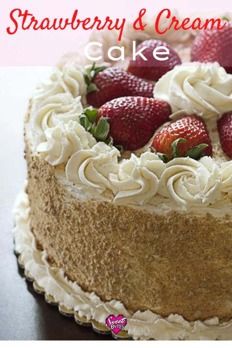 Vanilla Cake With Strawberry Filling And Cream Cheese Frosting, Strawberry Torte Cake, Strawberry Cream Cake Recipe, White Strawberry Cake, Cream Cheese Layer Cake, Strawberry Almond Cake, Vanilla Strawberry Cake, Strawberry And Cream Cake, Vanilla Almond Cake