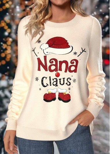 Christmas Raw White Long Sleeve Round Neck Sweatshirt | modlily.com - USD 34.98 Christmas Apparel Ideas, Christmas Clothes For Women, Christmas T-shirts, Funny Christmas Sweatshirts, Christmas Sweatshirt Ideas, Christmas Tree Hoodie, Christmas Booth, Ross Dresses, Gingerbread Crafts