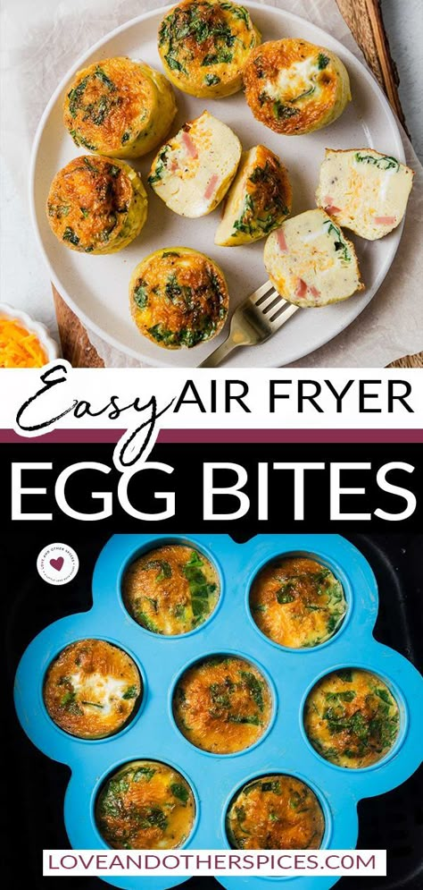 Air Fryer Breakfast Muffins, Egg Muffin Cups Air Fryer, Starbucks Egg Bites Recipe Air Fryer, Egg Muffins In Air Fryer, Airfryer Egg Bites, Egg Bites In Air Fryer, Egg Bites Air Fryer Recipes, Air Fryer Egg Bites Recipes, Egg Air Fryer Recipes