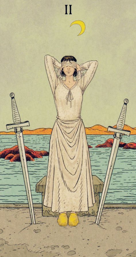 2 Of Swords, Two Of Swords, Tarot Swords, Two Swords, Swords Tarot, Ancient Books, Online Tarot, Tarot Astrology, Tarot Cards Art