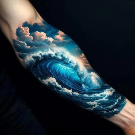 65 Eternally Hypnotic Ocean Tattoo Ideas With Meaningful Interpretatio – Tattoo Inspired Apparel Water Tatoos Ideas, Men Ocean Tattoo, Male Ocean Tattoos, Mens Ocean Tattoo, Water Tattoo Sleeve, Deep Water Tattoo, Ocean Wave Tattoos, Stormy Sea Tattoo, Realistic Wave Tattoo