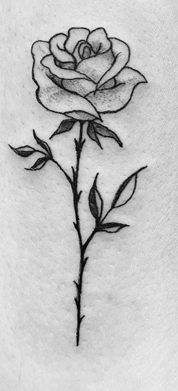 Cute Simple Rose Tattoos, Simple Rose Tattoo Stencil, Tattoo Ideas Masculine, Small Rose Stencil Tattoo, Simple Rose Outline Tattoo, Shaded Rose Tattoo, Rose With Stem Tattoo Stencil, Small Rose Outline, Rose Tattoo Black And White