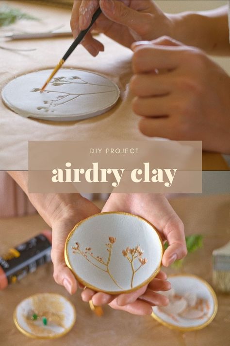 Clay Imprints With Plants And Flowers, What Paint To Use On Air Dry Clay, Air Dry Clay How To Use, Air Dry Clay Flower Press, Diy Dry Clay Projects, Working With Air Dry Clay For Beginners, Air Dry Clay Tea Bag Holder, Air Dry Clay Jewelry Dish Diy, Terracotta Clay Crafts Diy Projects