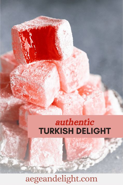 With the help of food science, this authentic Turkish delight recipe from Narnia is as close to foolproof as a confectionery recipe can get. Perfectly chewy and sweet, “lokum” is traditionally vegan & gluten-free. Read on to find out its fascinating history, as well as all the key tips and troubleshooting suggestions for Turkish delight. Rose Flavored, Turkish Delights, Candy Recipes Homemade, Sugar Cubes, Turkish Food, Sweet Snacks Recipes, Turkish Delight, Easy Baking Recipes, Turkish Recipes