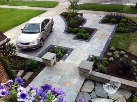 Top 60 Best Driveway Landscaping Ideas - Home Exterior Designs Front Yard Parking, Front Garden Ideas Driveway, Front Yard Walkway, Garden Ideas Driveway, Hardscape Ideas, Front Yard Patio, Small Front Gardens, Walkway Landscaping, Driveway Ideas