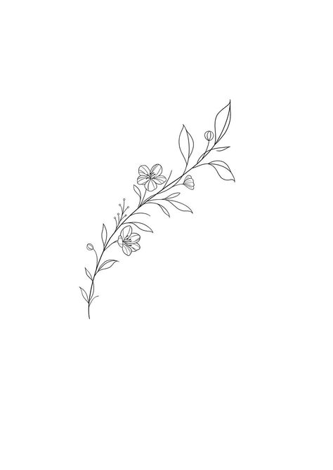 Small Women’s Tattoo Ideas, Small Floral Vine Tattoo, Self Care Tatoos Ideas, Dainty Flower Hip Tattoo, Fine Line Cherry Blossom Tattoo Design, Dainty Flowers Tattoos, Fine Line Flower Tattoo Hip, Cherry Blossom Tattoo Dainty, Myrtle Flower Tattoo