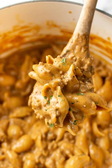 One Pot Cheesy Beef and Shells Sauce For Ground Beef, One Pot Pasta Ground Beef, Cheesy Beef And Shells, Shells Pasta Recipes, Pasta Shell Recipes, Cheesy Ground Beef Pasta, Beef And Shells, Ground Beef Pasta Recipes, Cheesy Pasta Recipes