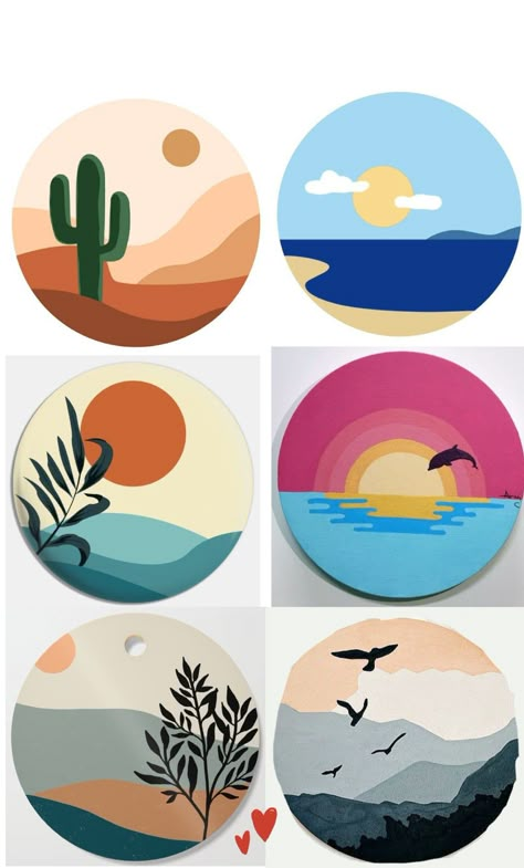 Aesthetic Pictures For Drawing, Round Wood Painting Ideas, Diy Coasters Painting, Handmade Posters For Room, Magnet Painting Ideas, Boho Art Painting Easy, Diy Painted Coasters, Coasters Painting Ideas, Square Coaster Painting Ideas