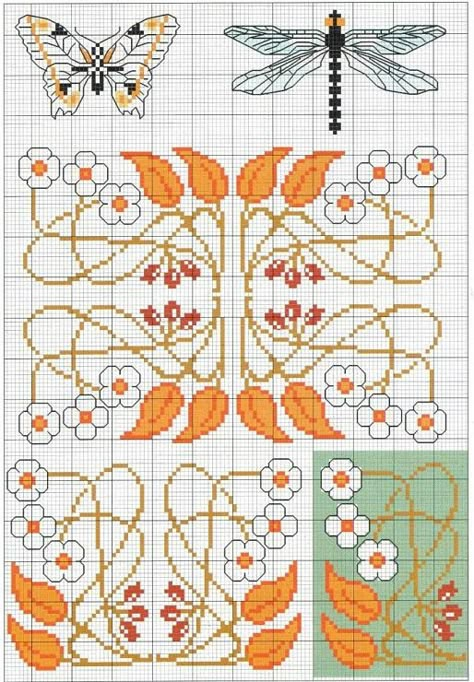 Art Nouveau Cross Stitch, 90 Art, Nature Cross Stitch, Beaded Cross Stitch, Cross Stitch Borders, Embroidery Flowers Pattern, Needlework Embroidery, Cross Stitch Alphabet, Stitch Flowers