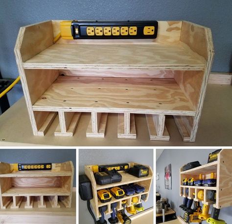 DIY Drill Charging Station-id#393281- by Budget101.com Arbejdsplads Garage, Officine In Garage, Storage Shed Organization, Garage Workshop Organization, Shed Organization, Garage Tool Storage, Garage Organize, Tool Storage Diy, Interior Vintage