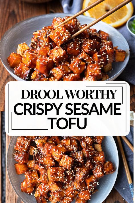 Close-up of crispy sesame tofu, highlighting the sticky glaze and sesame seed topping. Is Tofu Healthy, Best Tofu Recipes, Sticky Tofu, Best Tofu, Sesame Tofu, Cooking Tofu, Gluten Free Dinner Easy, Healthy Dinner Options, Tofu Dishes