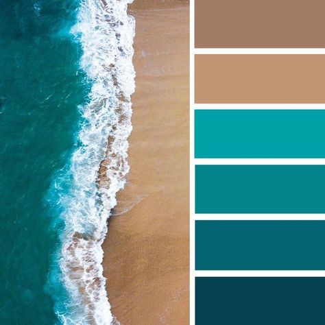 Turquoise Color Scheme, Beach Color Palettes, Turquoise Color Palette, Brown Color Schemes, Mixing Colors, Color Palette Yellow, House Color Palettes, Color Schemes Colour Palettes, Colour Theory