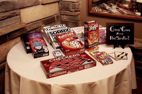 Game Table Wedding, Board Game Wedding, Wedding Table Games, Wedding Table Layouts, Happily Ever After Party, Card Game Table, Ever After Party, Board Game Party, Wedding Games For Guests