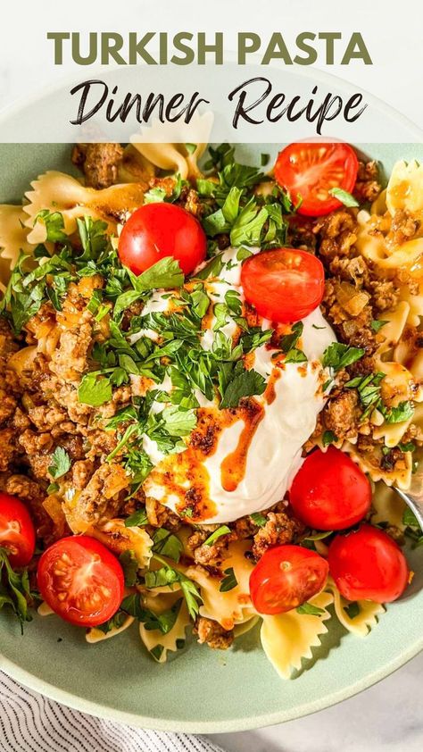 This delicious Turkish pasta recipe is going viral on TikTok! It's a take on the classic Turkish dumpling recipe, manti. However, this dish is much easier to make (some people even call it cheat manti)! This tasty viral Turkish pasta recipe from Anna Paul is going to be your new favorite dinner! Turkish Pasta, Anna Paul, Healthy Main Meals, Steak Pasta, Favorite Dinner, Viral On Tiktok, Yummy Pasta Recipes, Pasta Dinner Recipes, Vegetarian Pasta