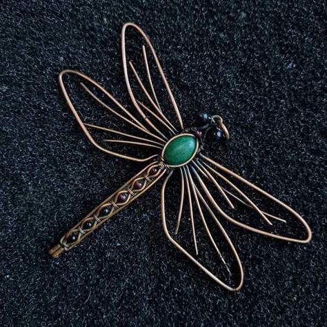 Wire Wrapped Dragonfly, Wire Bead Jewelry, Wire Wings, Copper Jewelry Diy, Wire Spider, Copper Earrings Handmade, Art Dragonfly, Y Craft, Necklace Casual