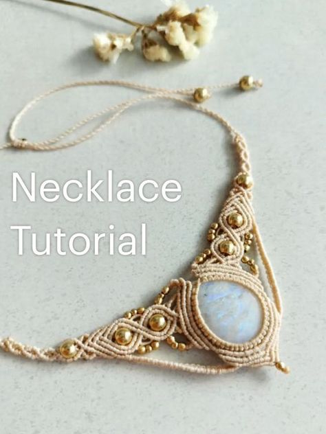 Beautiful drop stone necklace, DIY macrame tutorial, Micro Macrame Jewelry 🔮 Macrame Bracelets With Beads Tutorial, Diy Macrame Choker Necklace Tutorial, Macrame Necklace Tutorial Free Pattern, Macrame Patterns Tutorials Jewelry, Macrame Choker Tutorial, Micro Macrame Tutorial Free, Macrame Pendant Tutorial, Macrame Necklace Pattern, Macrame Jewelry Diy