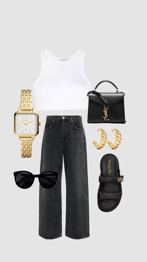 Outfit Inspo #outfitinspiration #outfitidea #goldjewelry Elegante Casual, Mode Inspo, Outfit Inspo Fall, Summer Fashion Outfits, Fashion Lookbook, Style Trends, Looks Style, Summer Fits, Casual Style Outfits