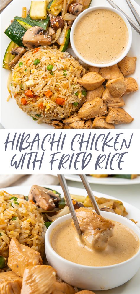 hibachi chix with fried rice Rice Dinner Recipes, Fried Rice Dinner, Chicken With Fried Rice, Hibachi Recipes, Hibachi Chicken, Rice Recipes For Dinner, Rice Dinner, One Pot Dinners, Dinner At Home