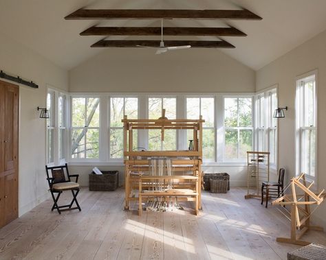 Outbuilding of the Week: A Prairie Loom House for Weaver Elizabeth Eakins Elizabeth Eakins, Weaving Room, Textile Workshop, Bungalow Living Room, Weaving Studio, Sunroom Addition, Canada House, Weaving Looms, Studio Spaces