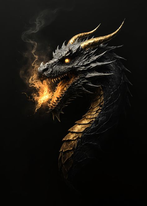 dragon, fantasy creature, kintsugi, golden, epic, wildlife, artwork, animals, painting, wall art, phone wallpaper, home decor paintings, man cave gift, Black And Gold Dragon Art, Dragon Lockscreen, Golden Dragon Art, Black And Gold Dragon, Art Phone Wallpaper, Artwork Animals, Dragon Designs, Animals Painting, Dragon Face