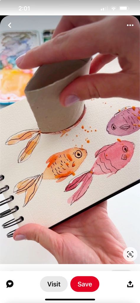 School Of Fish Watercolor, Doodles Over Watercolor, Goldfish Watercolor Easy, Animals Painting Easy, Fish Watercolor Painting Easy, Water Coloring Painting Ideas Easy, Watercolor Activities For Kids, Watercolor Fish Simple, Easy Painting Designs