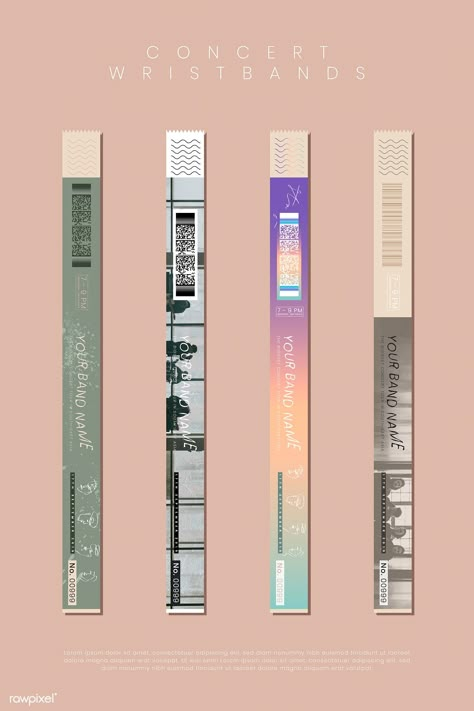 Boy band concert wristband template set | premium image by rawpixel.com / Techi #picture #photography #inspiration #photo #art #mockup #graphic #mockuptemplate Concert Wristband Design, K-pop Concert Freebies, Ticket Template Aesthetic, Bts Concert Tickets Aesthetic, Kpop Ticket Design, Ticket Wristband, Concert Tickets Aesthetic, Concert Wristband, Template Tiket