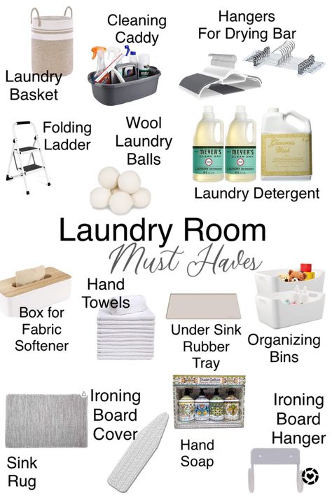 Laundry Items Checklist, Laundry Room Sink Organization, Laundry Room Essentials Products, Room Cleaning Essentials, House Organization List, Laundry Room Organization Amazon, Laundry Room Products, Laundry Product Storage, Pretty Laundry Room Organization