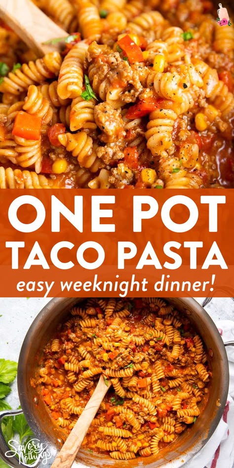 Easy Good Supper Ideas, Taco Pasta Crockpot Recipes, Taco Pasta Dinner, Best Taco Pasta Recipe, Taco Noodles Recipe, Short Ingredient Recipes Dinners, Taco Casserole With Pasta, One Pot Cheesy Taco Pasta, Ground Beef Taco Pasta Recipes