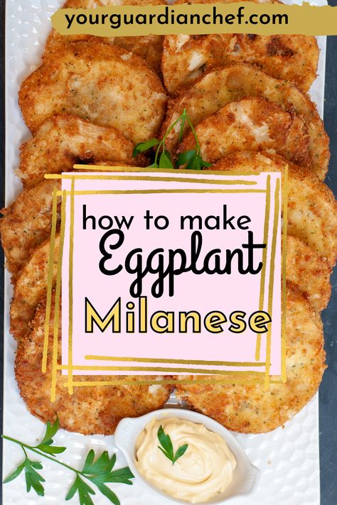 The Vegetarian Eggplant Milanese recipe is a delightful and easy Italian dish, perfect for a variety of meals. It's a healthy option for vegetable side dishes and works well with different diets, including vegan and vegetarian. This recipe, featuring eggplant, is great for kids and can be served as a side for BBQs, cookouts, and as part of a Sunday family dinner. It's also suitable for holiday side dishes, offering a simple yet hearty option for any meal. Eggplant Melanzane Recipe, Recipes Using Fresh Eggplant, Baby Eggplant Recipes Simple, Rosa Bianca Eggplant Recipes, Eggplant Francaise, Recipe For Eggplant, Stuffed Eggplant Recipes Vegetarian, Meatless Italian Recipes, Recipes For Eggplant Lovers