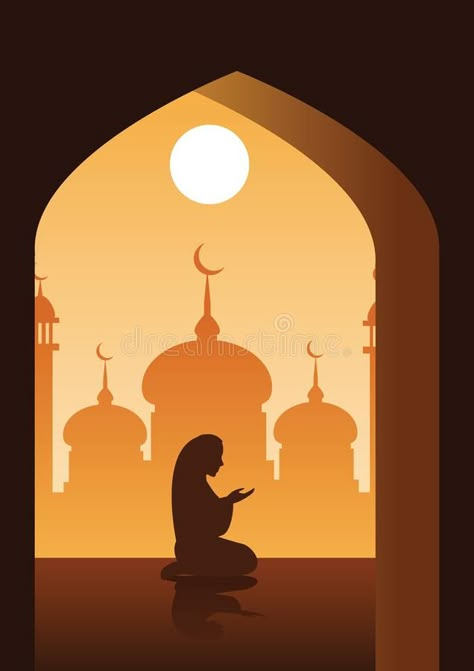 Muslim pray in mosque place of Islam,silhouette design,cartoon bubble head version. Illustration vector illustration