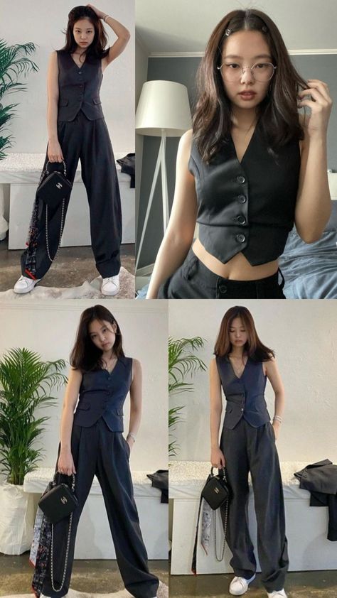 Office Suit For Women, Blue Wide Leg Trousers, Tracksuit Outfit, Outfits Black Women, Office Suit, Korean Fashion Outfits, Everyday Fashion Outfits, Suit For Women, Casual Day Outfits