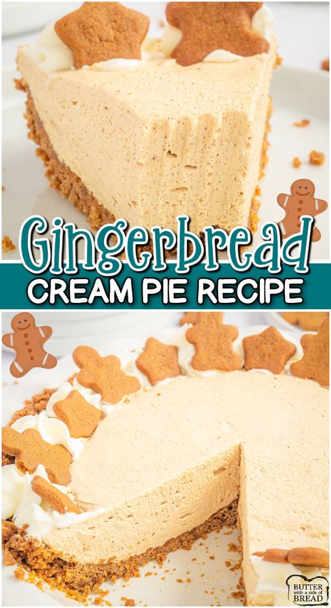 Gingerbread Pie Recipes, Pies To Make For Christmas, Ginger Cookie Crust, Ginger Snap Pie Crust Recipe, Easy Pie For Christmas, Holiday Pie Recipes Christmas, Single Crust Pie Recipes Desserts, Christmas Dessert Pie Recipes, Gingerbread Cream Pie