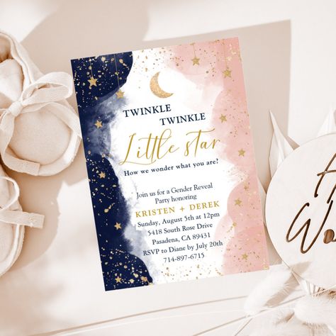 Twinkle Gender Reveal, Gender Reveal Twins, Twinkle Twinkle Gender Reveal, Disney Gender Reveal, Night Gender, Enchanted Forest Baby Shower, Star Gender Reveal, Gender Reveal Diy, Gender Reveal Boy