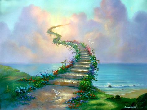 Stairway to Heaven * Artist Jim Warren Fantasy Myth Mythical Mystical Legend Elf Elves Dragon Dragons Fairy Fae Wings Fairies Mermaids Mermaid Siren Dragon Dragons Siren Sword Sorcery Magic Witch Wizard Whimsy Valkyrie Humor Funny Cute Hidden Surreal What Is Heaven, Jim Warren, Thomas Kincaid, Josephine Wall, Lost Pets, Thomas Kinkade, Stairway To Heaven, To Heaven, Led Zeppelin