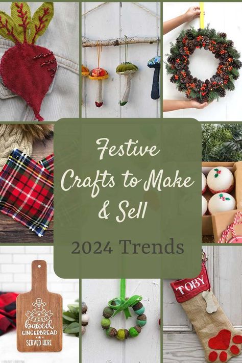 a selection of handmade crafts to sell with text overlay Diy Christmas Crafts To Sell, Christmas Crafts To Make And Sell, Profitable Crafts, Christmas Decor Trends, Trending Crafts, Christmas Craft Ideas, Christmas Crafts To Sell, Christmas Craft Fair, Christmas Crafts For Adults