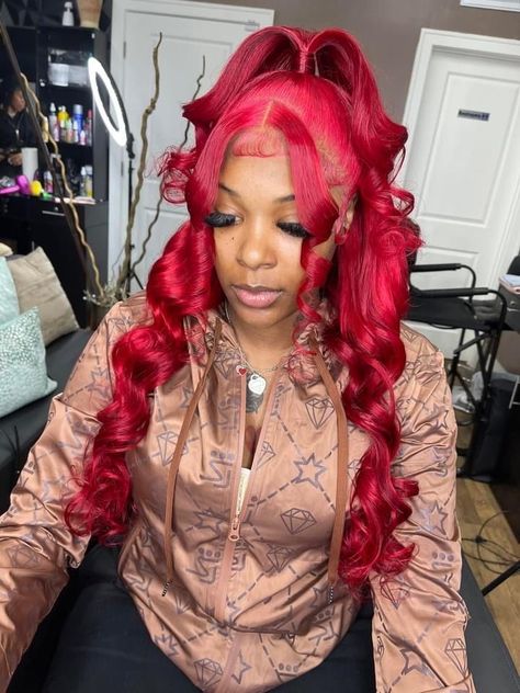 Vacay Hairstyles, Red Weave Hairstyles, Wigs Hairstyles, 13x4 Lace Front Wig, Red Wig, Frontal Wig Hairstyles, Lace Fronts, Sew In Hairstyles, Birthday Hairstyles