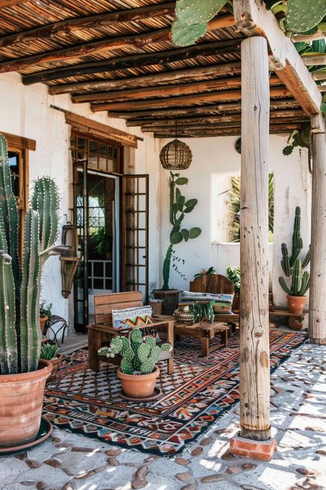 Desert Home Backyard, Patio Decorating Ideas Arizona, Southwest Patio Ideas, Southwest Cottagecore, Arizona Home Exterior, House Design Kerala Style, Arizona Patio Ideas, Boho Exterior House, Patio Mexicano