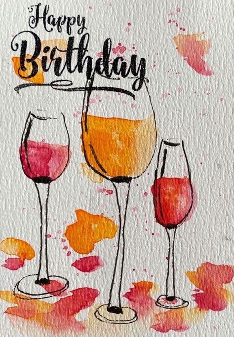 Happy Birthday Watercolor Card Diy, Watercolor Birthday Cards Ideas, Birthday Watercolor Painting, Watercolour Birthday Card Ideas, Watercolor Birthday Card Ideas, Birthday Cards Watercolor, Birthday Card Watercolor, Handmade Greeting Card Designs, Watercolor Birthday Cards