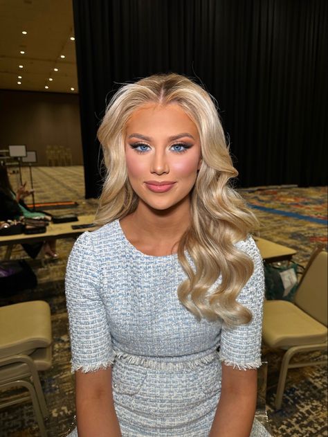 Pageant Hair and Makeup Makeup Ideas Pageant, Beauty Queen Pageant Hair And Makeup, Pagent Makeup Miss Usa, Natural Makeup Pageant, Pink Pageant Makeup, Makeup Looks Pageant, Pageant Headshot Makeup, Pageant Hair Blowout, Pageant Up Do Hairstyles