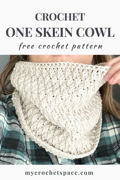 Crochet a cozy cowl with just one skein of yarn! This easy pattern, perfect for intermediate level crocheters, features a beautiful textured stitch. It's a quick and satisfying crochet project. Winter Crochet Projects, Winter Crochet Patterns, Crochet Cowl Free Pattern, One Skein Crochet, Crochet Snowflake, Snowflake Patterns, Crochet Pattern Instructions, Crochet Neck Warmer, Crochet Snowflake Pattern