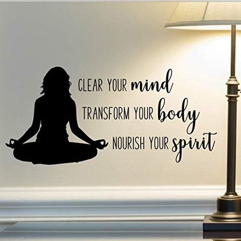 Yoga Room Design, Wall Decal Bedroom, Home Yoga Room, Gym Wall Decal, Yoga Inspiration Quotes, Meditation Studio, Yoga Studio Design, Yoga Wall Art, Yoga Studio Decor